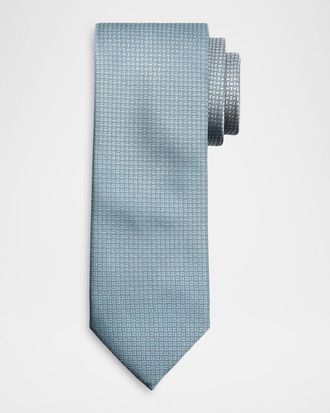 Brioni Men & apos;s Micro-Geometric Square Jacquard Silk Tie