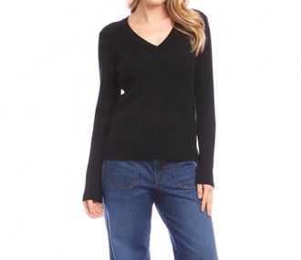 Karen Kane Ribbed V-Neck Sweater In Black