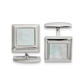 Diamond2Deal Stainless Steel Polished Mother of Pearl Square Cufflinks