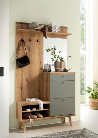 Inosign Kompaktgarderobe »Mavas, Garderobe, Garderobenschrank, ScandicDesign, Evoke Eiche/Salbei« ausreichend Stauraum, für kleine Räume geeignet, 110 cm brei
