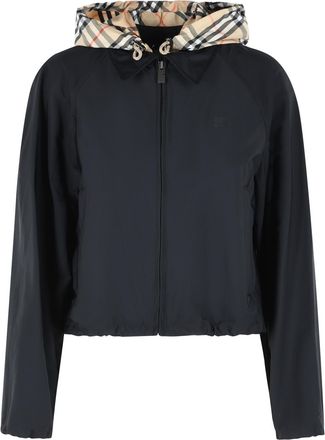 Burberry Kurz geschnittene schwarze Polyamid-Kapuzenjacke Newcott