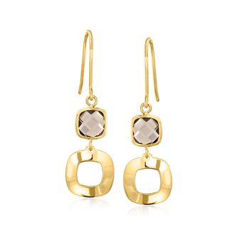 Ross-Simons Smoky Quartz Geometric Drop Earrings in 10kt Yellow Gold