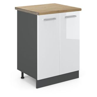 Vicco Mueble Bajo De Cocina R-line, Blanco Alto Brillo, 60 Cm, Et Roble