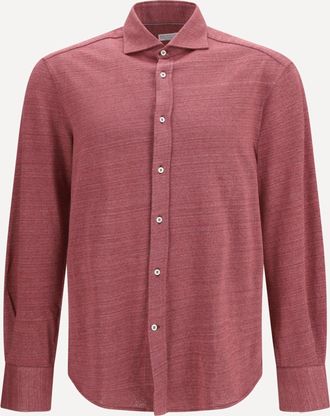 Brunello Cucinelli Camicia in maglia di lino e cotone Man M