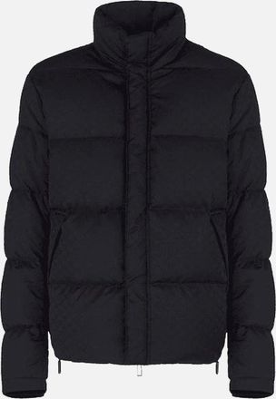Emporio Armani Mens Allover Eagle Logo Quilted Navy Puffer Jacket - Black - Size: 38/Regular