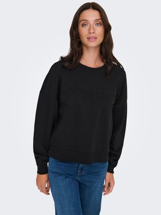 Only Sweatshirt ONLY ONLJENNA L/S O-NECK EMB. BOX SWT, Damen, Gr. XS, schwarz (schwarz detail:amore), Sweatware, Obermaterial: 60% Baumwolle, 40% Polyester