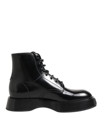 Dolce & Gabbana Black Leather Logo Ankle Boots Lace Up Mens Shoes