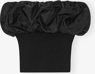 Ganni Black Top in Melange Knit