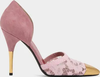 Valentino Garavani D & apos;Orsay Lace-Embellished Suede Pump