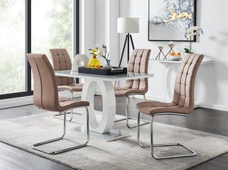 Furniturebox Giovani Grey White Modern High Gloss & Glass Dining Table & 4 Murano Chairs Set in Beige