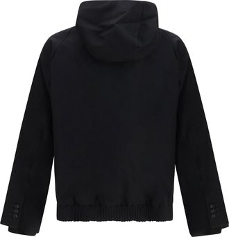 sacai Mens Hooded Flannel Jacket Black Merino Wool Sweatshirts Sweater