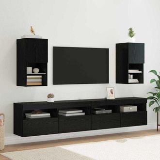 vidaXL vidaXL Mobiletti TV a parete 2 pcs Rovere Nero 30,5 x 30 x 60 cm