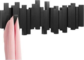 No Brand Perchero De Pared Con 8 Ganchos Plegables, Color Negro, 53 Cm De Ancho