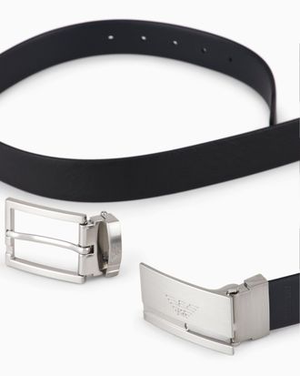 Emporio Armani Reversible Embossed Leather Belt - Black