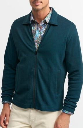 Robert Graham Dorven Classic Fit Cotton Knit Zip-Up Top in Dark Teal at Nordstrom Rack, Size Xxx-Large