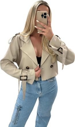 Generic Women Cropped Trench Coat, Belted, Cuffed Straps, Beige, Black (UK, Alpha, M, L, Regular, Regular, Beige)