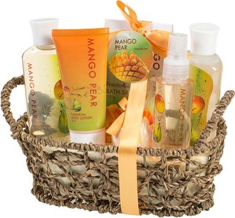 Freida & Joe Mango Pear Spa Gift Set In Antique Woven Basket