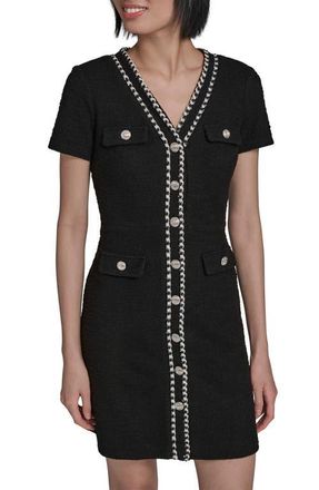 Karl Lagerfeld Braided Trim Tweed Sheath Dress in Black at Nordstrom, Size 12