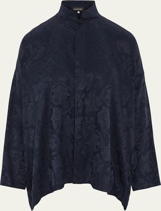 Eskandar Wide A-Line Double Stand Collar Shirt - Mid Plus Length