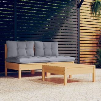 vidaXL Juego De Muebles De Jard&iacute;n 3 Pzas Y Cojines Madera De Pino Vidaxl