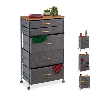 Relaxdays Cajonera Con Ruedas, Cajones Textiles, Decoraci&oacute;n, Balda Con Apariencia De Madera, 96,5 X 58 X 30 Cm, Gris - Relaxdays