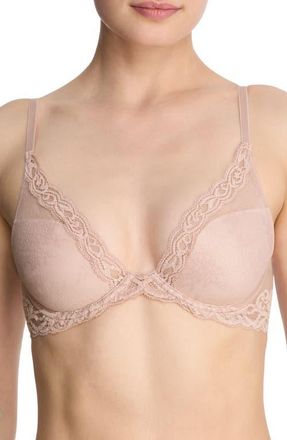 Natori Feathers Plunge T-Shirt Bra in Rose Beige Lace/pink Pearl at Nordstrom, Size 36Ddd