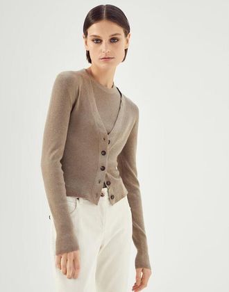 Brunello Cucinelli WomenS Caribou Wool Blend Button Front Sweater, Size XXS