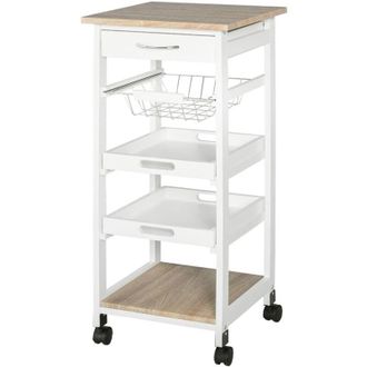 HOMCOM Carrello da Cucina Salvaspazio in Legno Bianco con 4 Ruote 37x37x82cm - Homcom