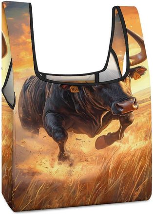 Generic Running Bull Reusable Shopping Bags Lightweight Foldable Grocery Bag Polyester Washable Tote Bag