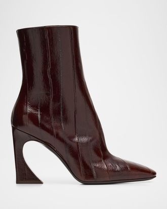 Fendi 95mm Eel Leather Curved Heel Booties