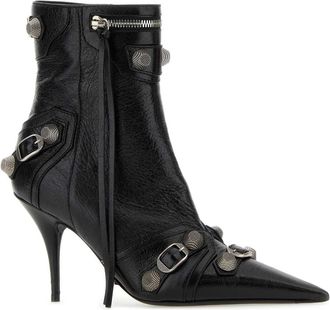 Balenciaga Womens Black Leather Cagole Ankle Boots 1081 Arena-Abs Accessory Stivali Arena/abs