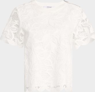 Derek Lam Samaria Short-Sleeve Lace Top