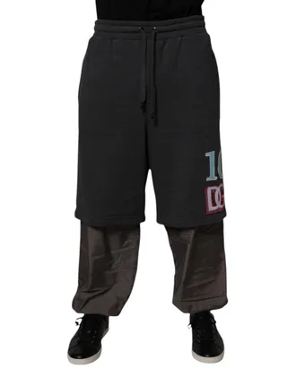 Dolce & Gabbana Mens Dark Gray Cotton Layered Straight Sweatpants Pants Polyester Nylon