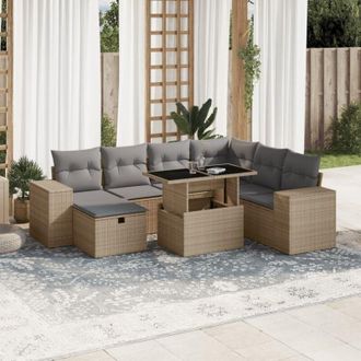 vidaXL Set De Sof&aacute;s De Jard&iacute;n Y Cojines 8 Piezas Rat&aacute;n Sint&eacute;tico Beige