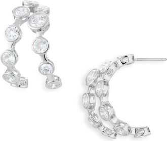 Nadri Brooklyn Cubic Zirconia Double Row Hoop Earrings in Rhodium at Nordstrom