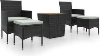 vidaXL Mesa Y Sillas Jard&iacute;n 5 Pzas Rat&aacute;n Sint&eacute;tico Madera Acacia Negro Vidaxl