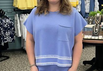 Entro Cap Sleeve Trim Top In Blue