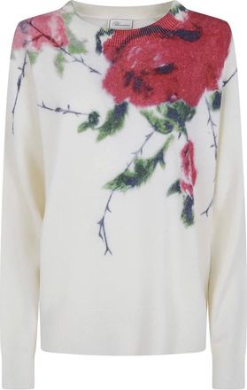 Blumarine Geribbelde wollen trui van kasjmier met print - Dames - Truien - Beige - Maat: M Wol
