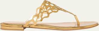 Gianvito Rossi Laser-Cut Metallic Leather Thong Sandals