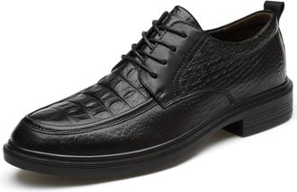 Generic Dress Oxford Shoes for Men Lace Up Round Toe Crocodile Embossed Apron Toe Leather Rubber Sole Anti-Slip Non Slip Prom(5.5 UK) Black