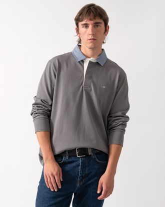 GANT Mens Regular Fit Long Sleeve Fit Rugger in Grey Cotton - Size X-Large
