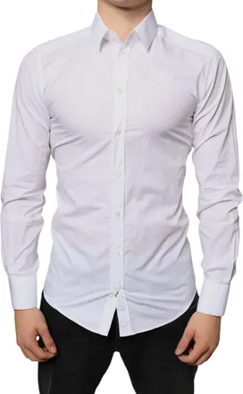 Dolce & Gabbana White Cotton Collared Men Formal Dress Mens Shirt (Pre-Owned)