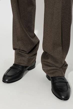 Brioni Leather Loafers Shoes, Mens, Black