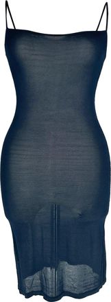 Theory Sheer Bodycon Mini Dress in Navy Blue Linen