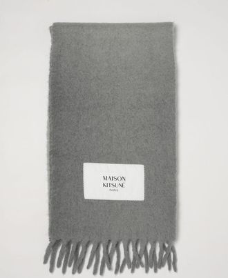 Maison Kitsun&eacute; Sciarpa in lana di alpaca con fondo sfrangiato e logo applicato