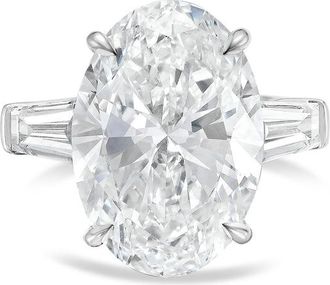 Diana M. Jewels 14kt white gold 3ct lab grown oval diamond ring with baguettes on the sides