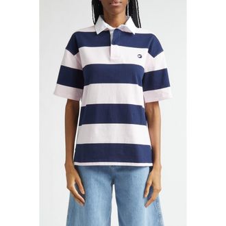 Coperni Stripe Cotton Polo in Pink-Blue at Nordstrom, Size X-Small