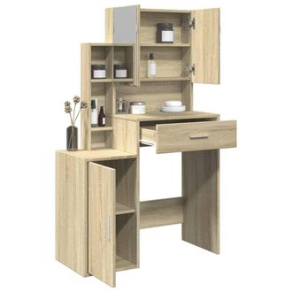 Berkfield Home Dressing Table with Cabinet Sonoma Oak 80x35x132 cm in Brown | Size: 80 x 35 x 132 cm