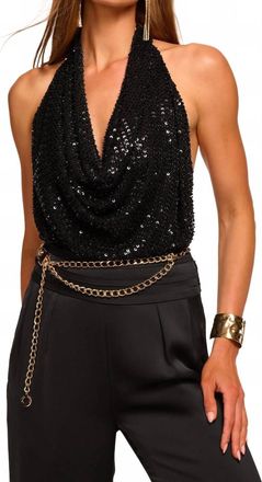 Ramy Brook Alice Cowl Neck Halter Top In Black Beaded Mesh