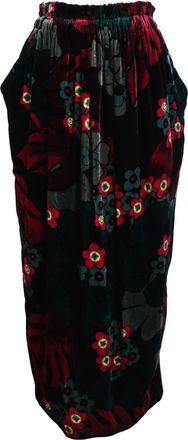 Dries Van Noten Floral Velvet Midi Skirt in Green Viscose
